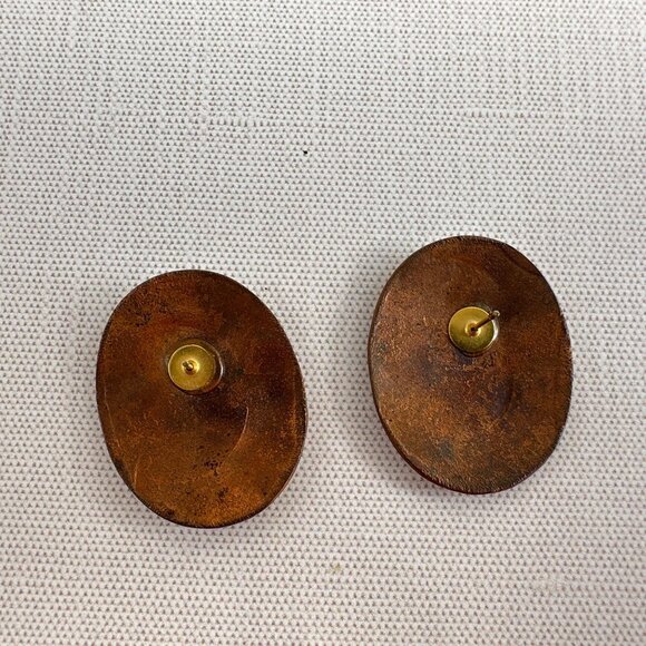 Abstract Design Enamel & Hammered Copper Earrings For Pierced Ears - Picture 7 of 8